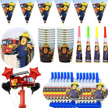 Decoraciones para fiesta de cumpleaños de Fireman Sam, vajilla desechable con temática de motor de fuego, vasos de papel, platos, recuerdos, suministros para Baby Shower 2024 - compra barato