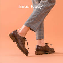 BeauToday/Женская обувь в стиле дерби; обувь с перфорацией типа «броги» из натуральной коровьей кожи; Брендовая обувь на плоской подошве с круглым носком на шнуровке наивысшего качества; 21609 2024 - купить недорого