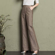 Calças de escritório femininas, calças casuais de linho para trabalho, de algodão, pernas largas, de linho 2024 - compre barato