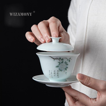 WIZAMONY Jingdezhen ceramic three-only cover bowl Kung Fu tea set hydrangea tea bowl Qing porcelain tea bowl teaware custom 2024 - buy cheap