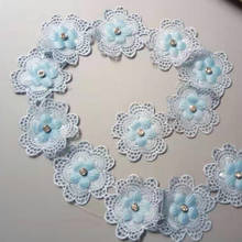 1 Yard Blue Pearl 3D Flower Tassel Lace  Trim Ribbon Fabric Embroidered Applique Sewing Craft Crochet Wedding Dress Clothes 2024 - buy cheap