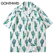 Gonthwid cacto impressão manga curta hawaiian aloha praia camisas harajuku casual férias tropical camisa masculina moda verão topos 2024 - compre barato