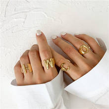 Anéis de casamento para mulheres, anéis de abertura personalizados com nome, letras douradas e prateadas 2024 - compre barato