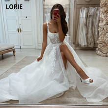 Lorie elegante vestidos de casamento boho scoop straps vestido de casamento laço alto lado split vestido de noiva 2021 vestidos de novia 2024 - compre barato