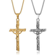 Gold Silver Color Stainless Steel INRI Crucifix Jesus Cross Pendant Necklace for Men Boys Box Link Chain Fashion Jewelry KPM148 2024 - buy cheap