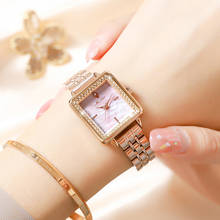 Meibin relógio feminino quadrado em ouro rosé, aço inoxidável diamante, marca de luxo dourado 2021 2024 - compre barato
