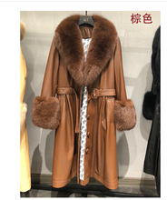 Arlenesain real sheepskin leather long women coat with fox fur collar 2024 - buy cheap