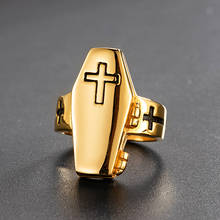Мужское массивное кольцо в стиле панк, ювелирное изделие из нержавеющей стали в байкерском стиле, с изображением Креста, медаль золотого цвета, бижутерия для мужчин 2024 - купить недорого