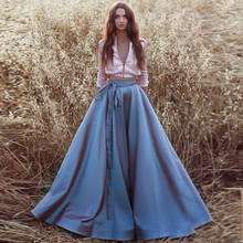 Faldas de satén azul de alta calidad para Mujer, Faldas Largas elegantes con lazo de banda, plisadas, hechas a medida, formales 2024 - compra barato