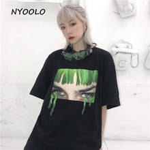 Nyoolo, camiseta solta de manga curta com estampa de personalidade, estilo vintage de rua, para mulheres e homens, camiseta de verão com gola em o 2024 - compre barato