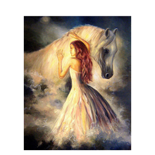 Girl with horse Canvas Hand painted abstract DIY Oil Painting Paintworks Paint by Number for Adults 16x20 Inch home decor 2024 - buy cheap