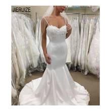 JIERUIZE Mermaid Wedding Dresses Spaghetti Straps Elegant Appliques Low Back White Satin Wedding Gowns Cheap Bride Dresses 2024 - buy cheap