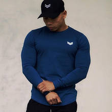 Camiseta de manga longa masculina, camisas de algodão skinny para ginástica e treino musculação 2024 - compre barato