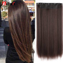 AOSIWIG Long Straight Natural Fake Hairpieces Black Brown Color  High Temperture Synthetic 5 Clip in Hair Extensions for Women 2024 - buy cheap