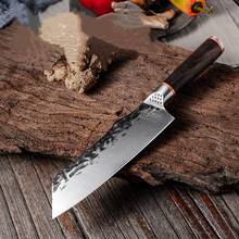 Faca de cozinha em aço inoxidável, artesanal, martelo forjado, em formato de faca de chef, cabo de madeira, cortador de carne, sashimi, sushi, facas para cortar 2024 - compre barato