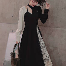 Women Fake Two Piece Sweet Midi Dress Y2k 2021 Spring Design One Piece Dress Korea Casual Long Sleeve Lace Elegant Vintage Dress 2024 - buy cheap