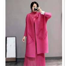 Plus Size Trench Coat 2019 Women Autumn Miyake Pleated Tassels Pockets Solid Color All-Matched Loose Cardigan Mid-Calf Length 2024 - buy cheap