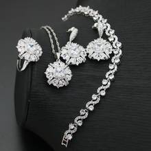 XUTAAYI 2021 Luxury Jewelry Earrings Silver Wedding Jewelry Sets For Women White Bracelet Rings Bridal Pendant Necklace Set 2024 - buy cheap