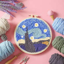 Van Gogh Landscape Punch Needle Embroidery Kit with Hoop Needlework Handwork Cross Stitch Set for Beginner Handmade Home Decor 2024 - buy cheap