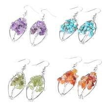 Oval Shape Tree of Life Chip Stone Earrings Copper Wire Wrapping Irregular Stone French Wire Earrings 2024 - buy cheap