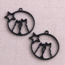 2pcs/lot 43*44mm Metal Zinc Black  Colors Cute Cat Charm Stars Pendant Blank Tray Bezel Diy Jewelry Making 2024 - buy cheap