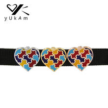 Yukam colorido amor corações esmalte quebra-cabeça autismo consciência slide encantos keeper para pulseira de aço inoxidável jóias fazendo 2024 - compre barato