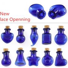 Blue Color Mini Glass Bottles Lace Open Cute Bottles With Cork Little Bottles Gift tiny Jars Vials Pendant Perfume Oil Bottles 2024 - buy cheap