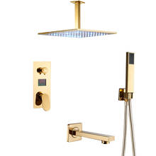 Onzpily-conjunto de chuveiro, conjunto digital de torneira, ducha e banheira, led dourado, 12 polegadas 2024 - compre barato