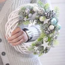 White Garland Wicker Round Design Christmas Tree Rattan Wreath   Ornament Vine Ring Decoration Home Party Hanging Flower Craft 2024 - buy cheap