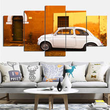 Hd Canvas Painting Street White Classic Car Art Wall Poster Home Decoration Living Room Modular Five-Piece Mural Without Frame 2024 - buy cheap