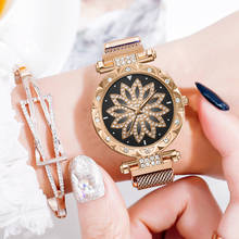 Top Brand Women Mesh Magnet Buckle Lucky Flower Watch Luxury Ladies Geometric Surface Quartz Watch Relogio Feminino 2024 - buy cheap
