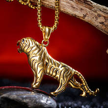 O rei da floresta tigre pingente de corrente encantos masculino ouro aço inoxidável colar jóias para homem pingentes jóias reiki 2024 - compre barato