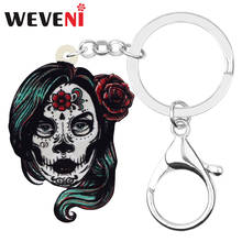 WEVENI Acrylic Halloween Floral Skull Skeleton Keychains Keyring Flower Jewelry For Women Girls Classic Gift Wallet Decoration 2024 - buy cheap