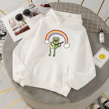 Autumn Winter Rainbow Frog Oversized Sweatshirt Women Girl Hoodies Harajuku Warm Hooded Pullover Womens Korean Pink Hoodie 2024 - buy cheap