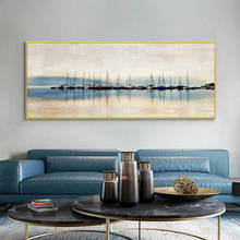 Barcos abstratos no rio 100%, pintura a óleo sobre tela, arte de parede, acrílico, pintura de paisagem para decoração moderna para casa 2024 - compre barato