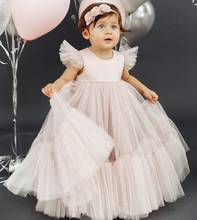 Индивидуальные светильник розовые платья для маленьких девочек с юбкой из тюля; С круглым вырезом; Платье с цветочным узором для девочек; Детская одежда на первый день рождения, вечерние платья 2024 - купить недорого