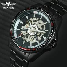 2019 WINNER Military Automatic Mechanical Watch Men Black Stainless Steel Strap Skeleton Wristwatch Luminous Hands Top Brand 2024 - buy cheap