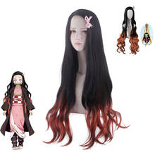 2 Sstyle Anime Demon Slayer Kimetsu no Yaiba Kamado Nezuko Cos Hair Long Black With Orange Cosplay Costume Wigs 2024 - buy cheap