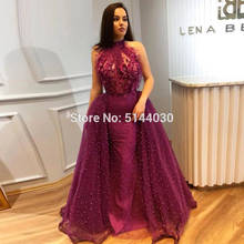 Purple Pearls Mermaid Formal Evening Dresses 2021 Muslim Dubai Couture Islamic Turkish Arabic Prom Party Gowns robes de soirée 2024 - buy cheap