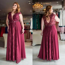 Burgundy Mother of the Bride Dresses  Plus Size Lace Chiffon V Neck Wedding Guest Party Dress Open Back Mother Dress vestido 2024 - buy cheap