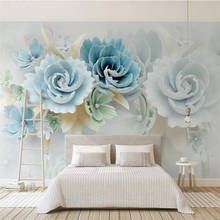 wellyu Custom wallpaper new 3d murals embossed flowers blue fresh TV background wall living room bedroom restaurant wall paper 2024 - buy cheap
