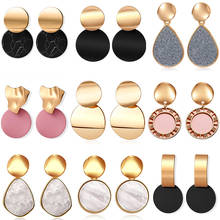 POXAM New Korean Statement Round Earrings For Women Geometric Gold Shell Fluff Dangle Drop Earrings Brincos 2020 Fashion Jewelry 2024 - buy cheap