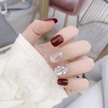 Jujube unhas falsas decoradas, 24 pçs, vermelha, longa, diamante, pó flash, unhas falsas, removível, má, manicure tn 2024 - compre barato