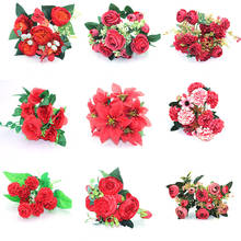 Red autumn fake tea rose peony silk flower autumn gerbera daisy artificial plastic flower wedding home accessories decoration ro 2024 - buy cheap