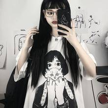 Camiseta de manga corta Harajuku para mujer, camisa gótica Coreana de Anime con personaje de dibujos animados, camiseta blanca Ins de verano en Tallas grandes 2024 - compra barato