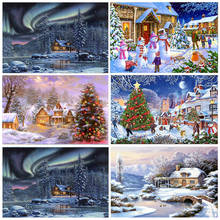 Pintura de Navidad 5D, bordado redondo completo de Paisaje nevado, árbol de invernal, decoración para el hogar, regalo para la pared 2024 - compra barato