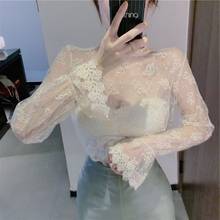 Blouse Women Sexy See-through Lace Shirt Embroidered Shirt Women's Spring  Autumn Mesh Top Blusas Mujer De Moda 2024 - buy cheap