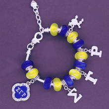 Yellow Blue Big Hole European Beads Greek Letter Poodle Sigma Gamma Rho Bracelet Bangles Greek Letter SGR Symbol Gift Jewelry 2024 - buy cheap