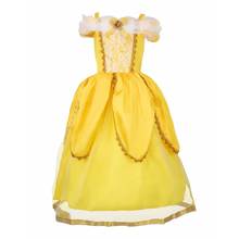Vestido de bella para niña, disfraz de princesa fiesta amarillo sin hombros, Cosplay de Carnaval 2024 - compra barato