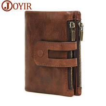 JOYIR-cartera de cuero genuino Vintage para Hombre, monedero con cremallera y broche, billetera pequeña de color sólido RFID, tarjetero 2024 - compra barato